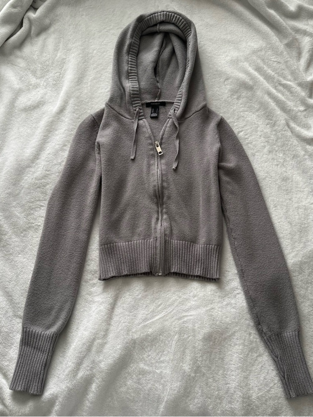 Forever 21 Gray Hooded Zip-Front Women's Sweater